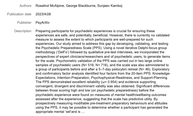 Development and psychometric validation of a novel scale for measuring ‘psychedelic preparedness’