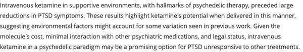 Spotlight: Rapid and sustained reduction of treatment-resistant PTSD symptoms after intravenous ketamine in a real-world, psychedelic paradigm (MacConnel, et al, 2024)
